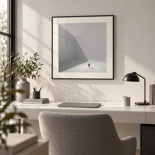 Square Art Prints, framed on the wall of a quiet home office