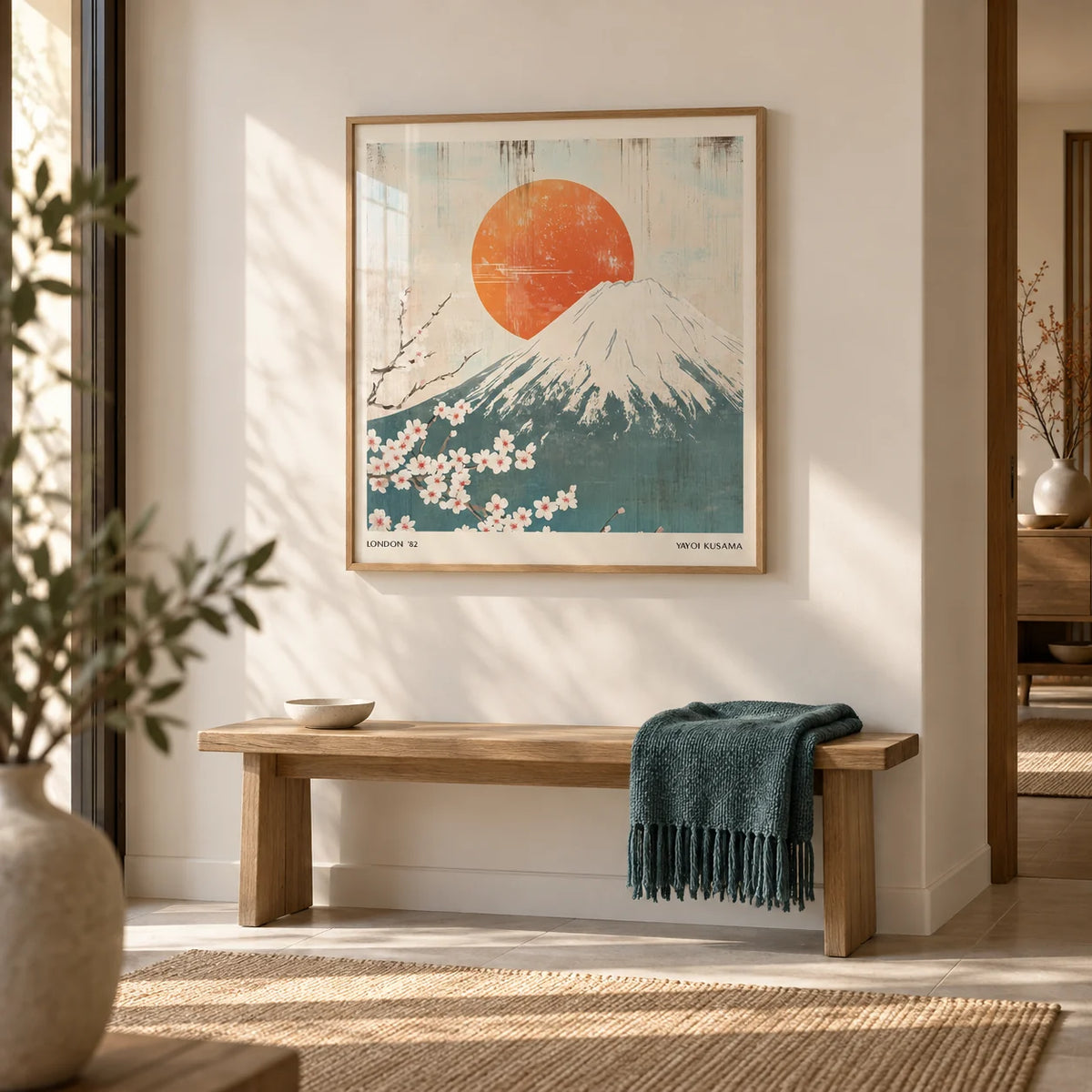 Square Print, framed on the wall of a calm Japandi entrance hall with a warm white wall
