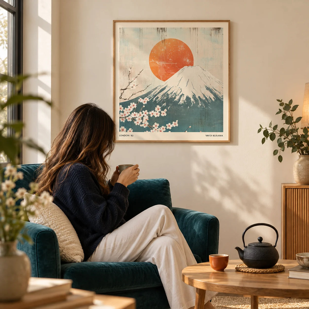 Square Print, framed on the wall of a quiet tea corner with a cream wall in a living room