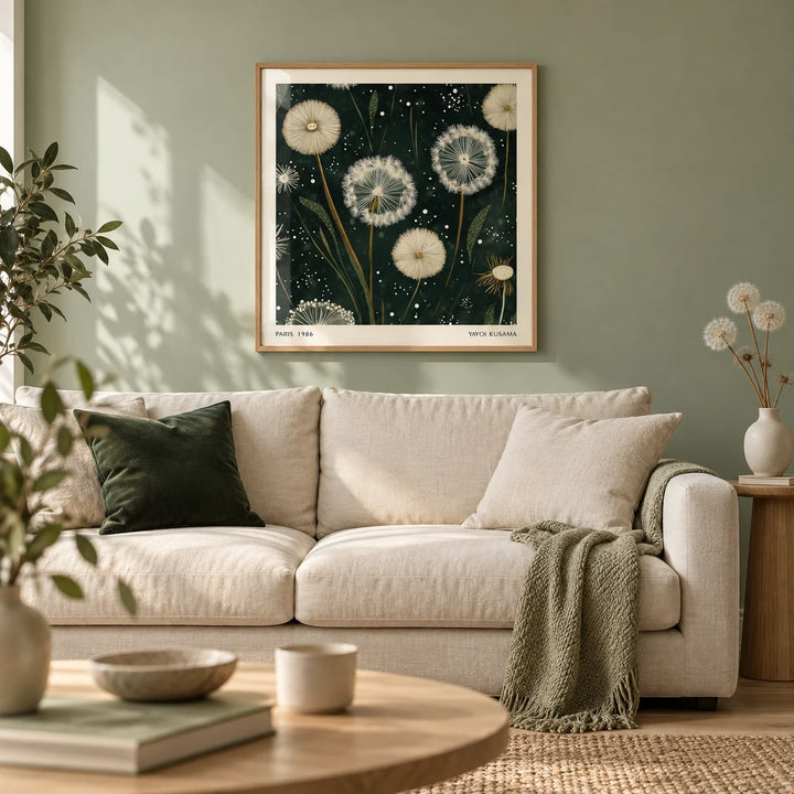Square Wall Art, framed on the wall of a calm living room with a soft sage green painted wall and a light oak floor