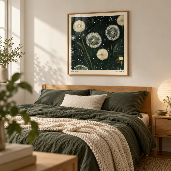 Square Wall Art, framed on the wall of a calm Scandi bedroom with a warm white wall