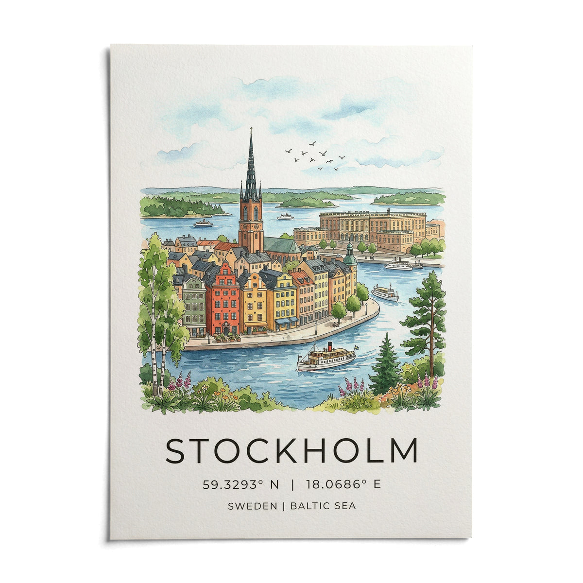 Stockholm City Art Print, shown as an unframed paper print on a plain white background