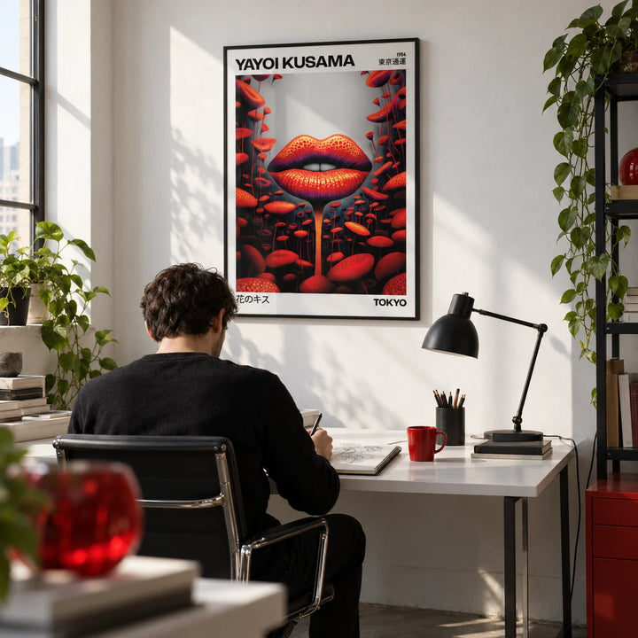 Strange Wall Art, framed on the wall of a modern design studio with a white wall in a home office