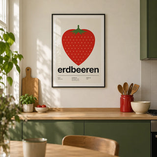 Strawberry Print, framed on the wall of a modern kitchen in a UK first flat (22-28)