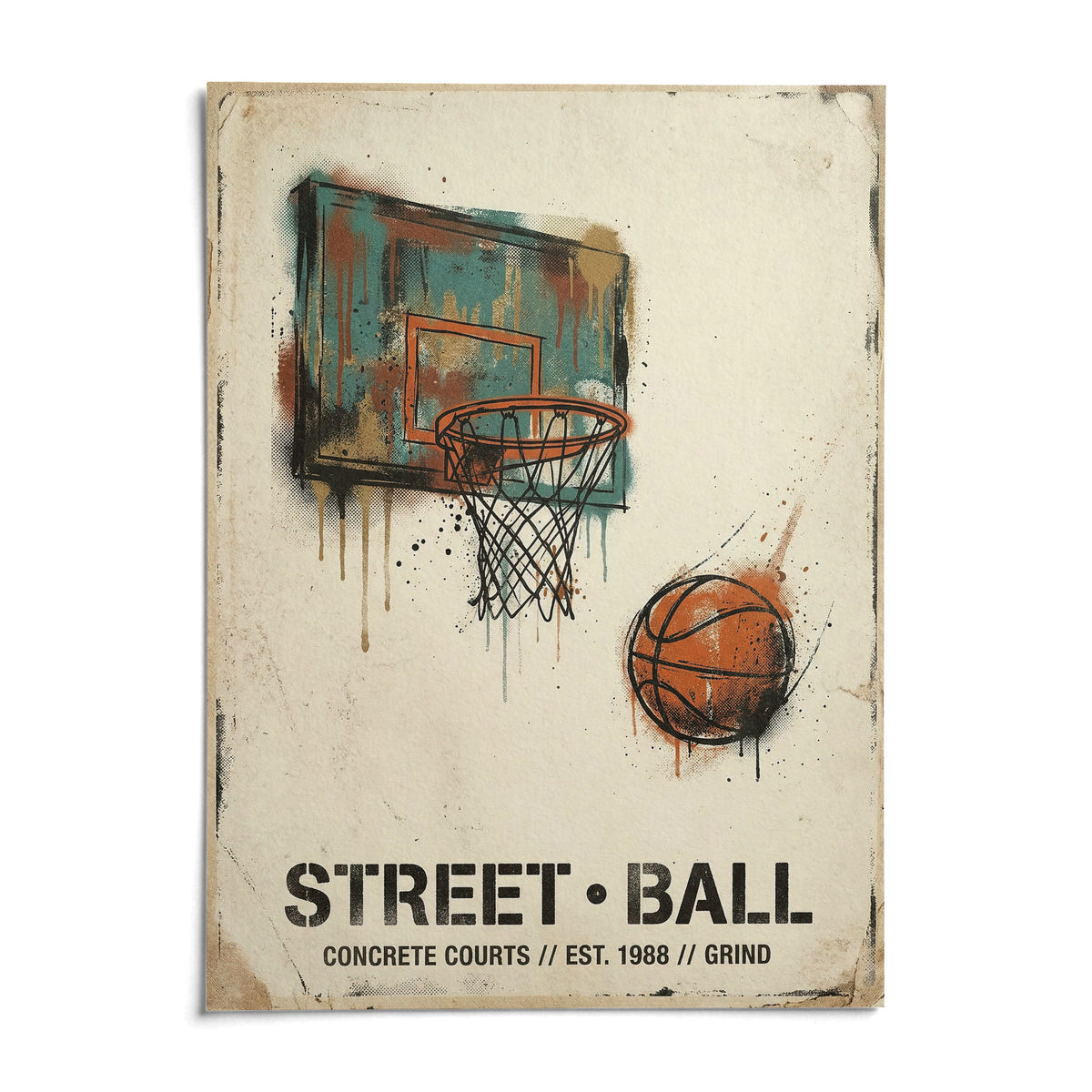 Street Basketball Art Print, shown as an unframed paper print on a plain white background