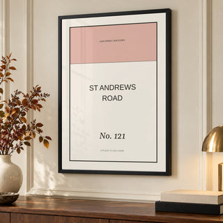 Street Name Poster in a styled frame detail, black frame