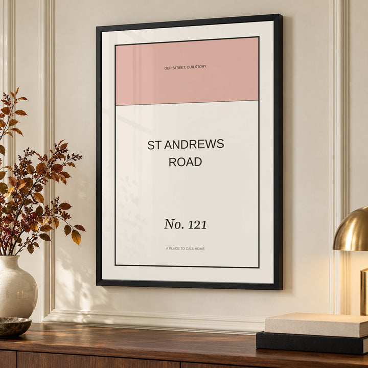 Street Name Poster in a styled frame detail, black frame
