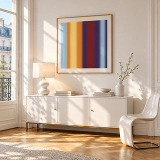 Striped Print, framed on the wall of a bright Paris style apartment in a living room