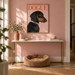 Stylish Pet Wall Art, framed on the wall of a chic hallway with a dusty pink painted wall