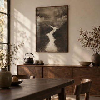 Sumi e Art, framed on the wall of a calm dining room
