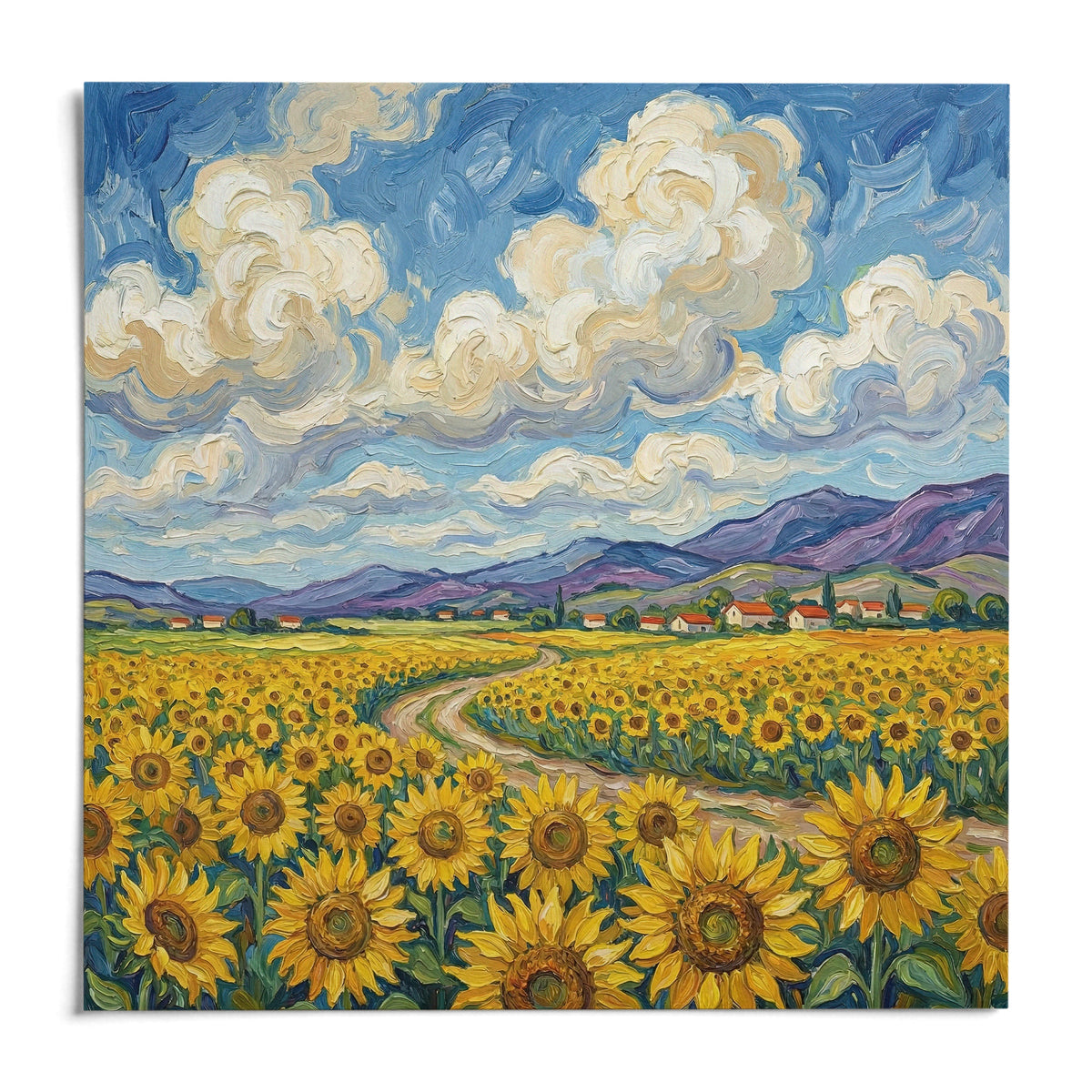 Sunflower Field Poster, shown as an unframed paper print on a plain white background