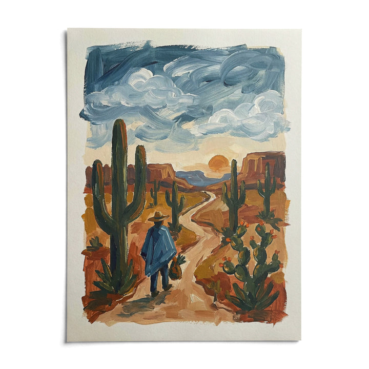 Sunset Cactus Poster Print, shown as an unframed paper print on a plain white background