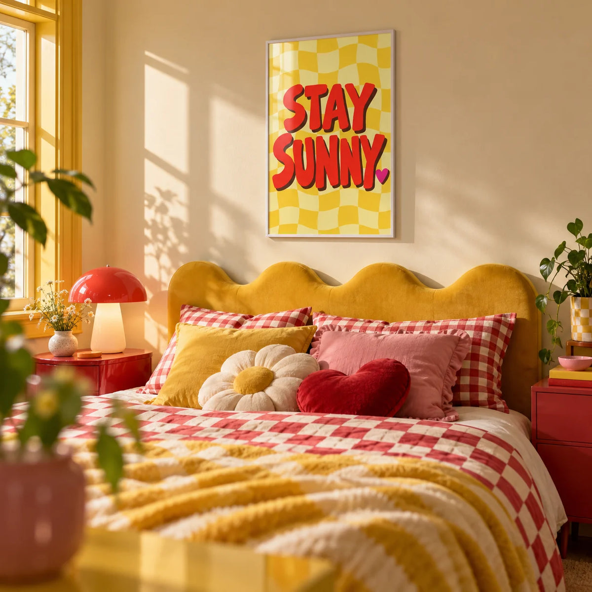 Sunshine Print, framed on the wall of a playful dopamine bedroom