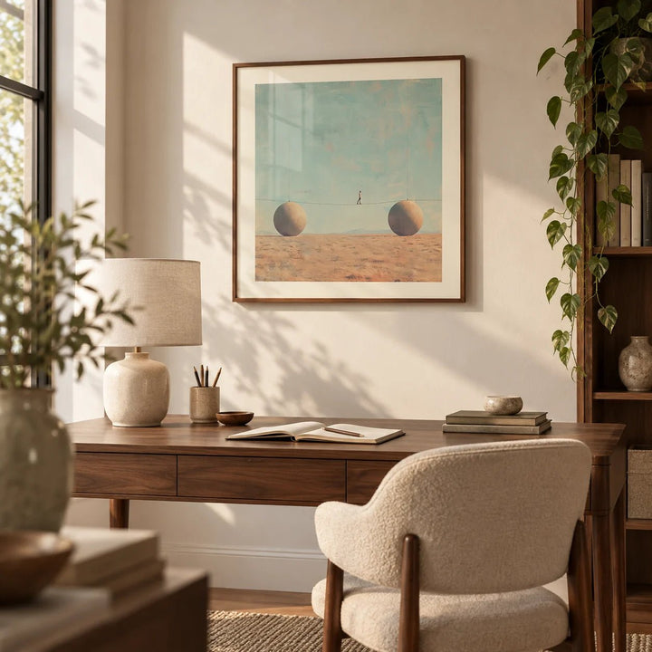 Surreal Art for Sale, framed on the wall of a refined home office
