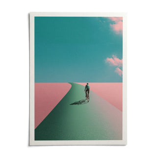 Surreal Cycling Art Print, shown as an unframed paper print on a plain white background