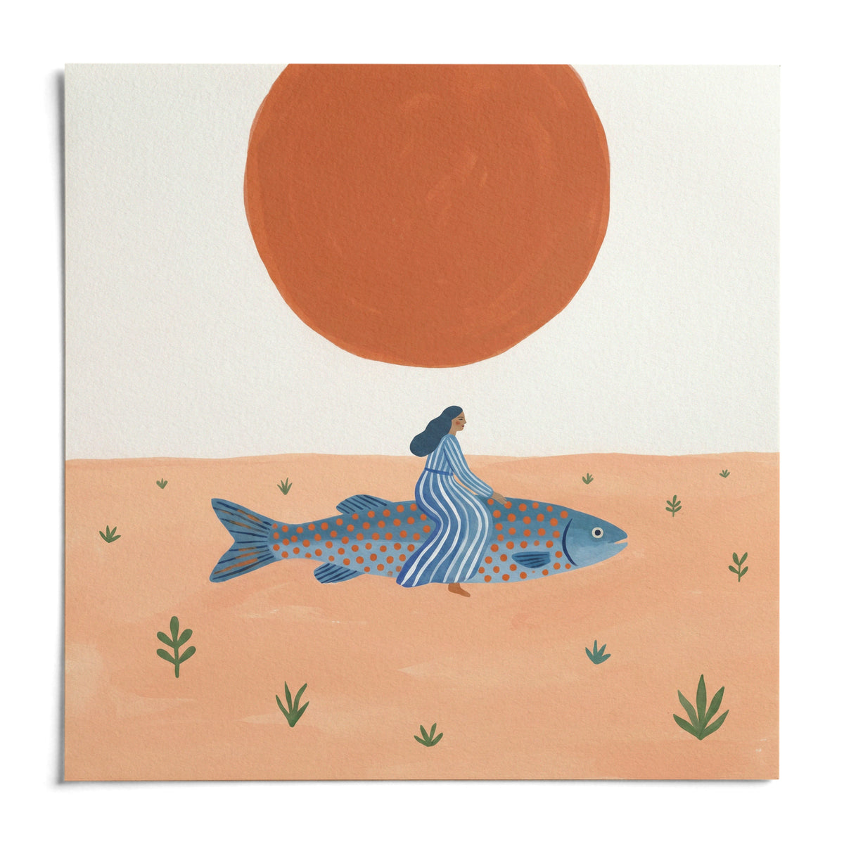 Surreal Fish Art Print, shown as an unframed paper print on a plain white background