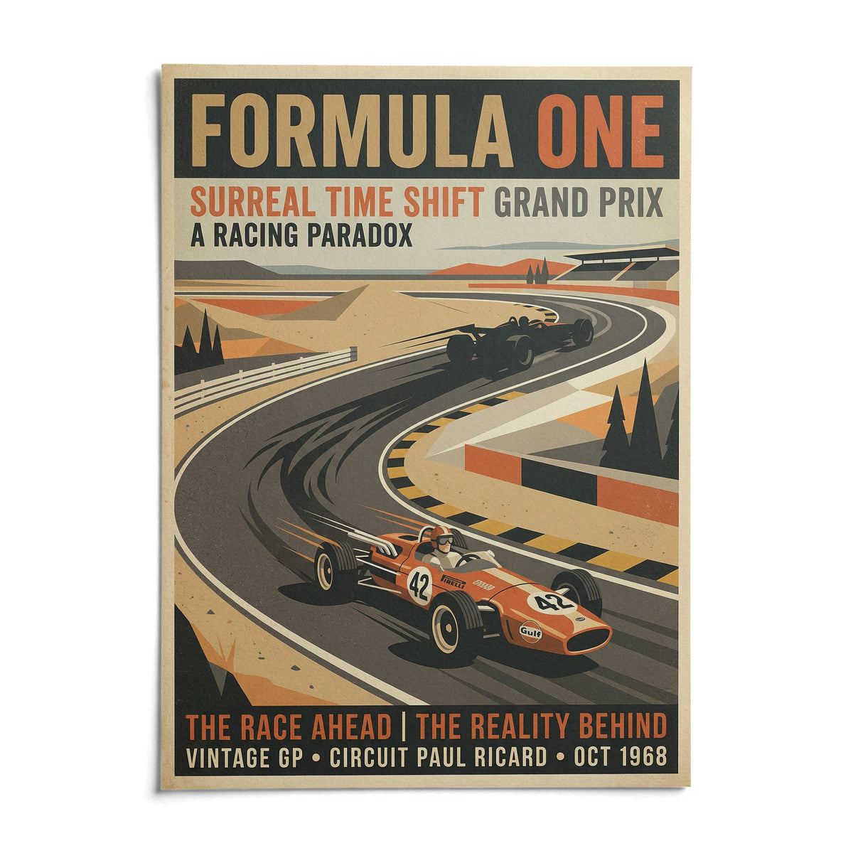 Surreal Racing Poster, shown as an unframed paper print on a plain white background