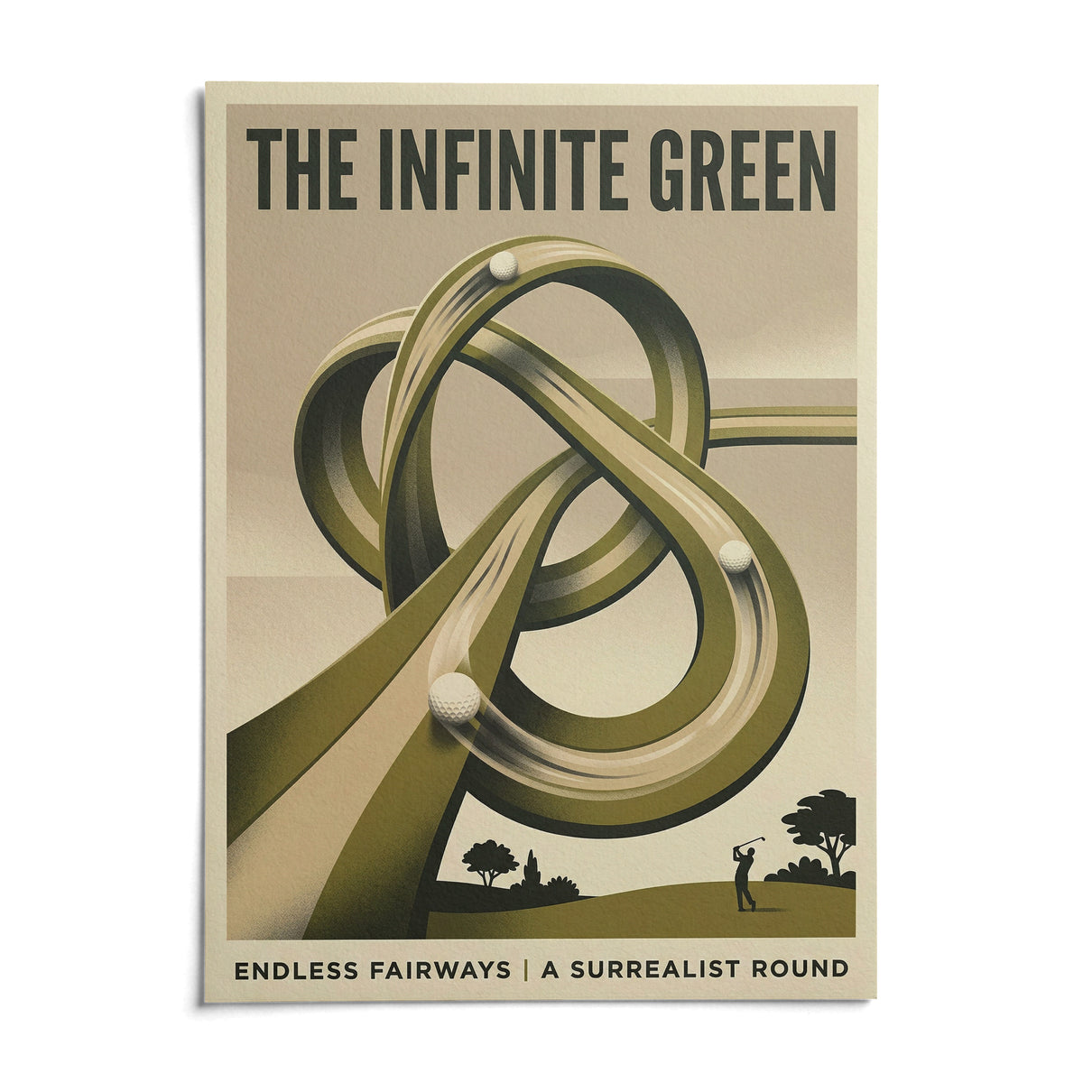 Surrealist Golf Art Print, shown as an unframed paper print on a plain white background