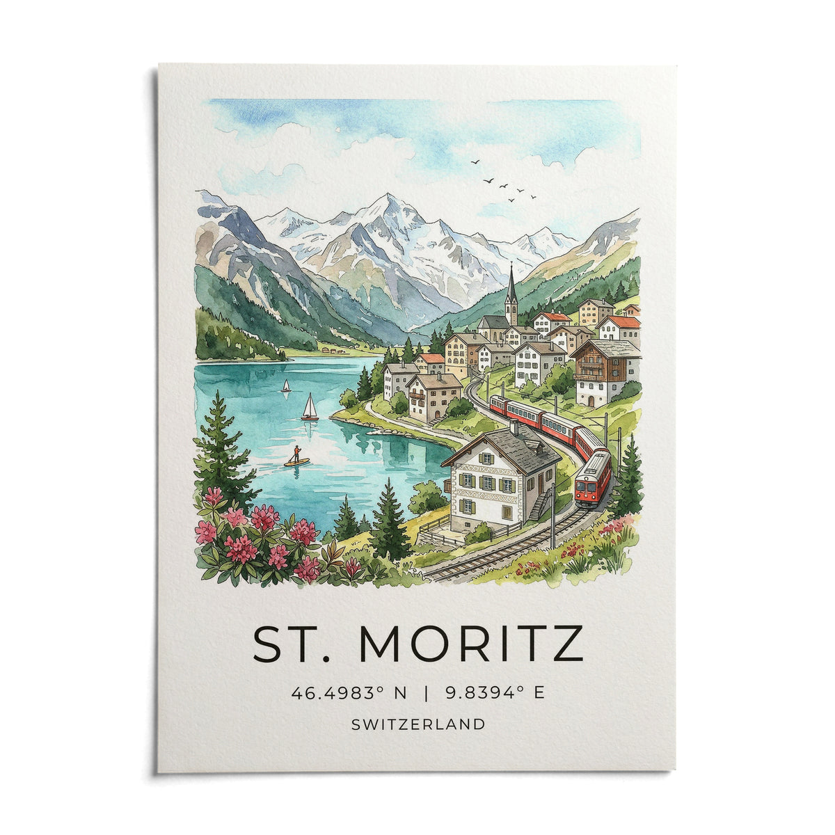 Swiss Landscape Art Print, shown as an unframed paper print on a plain white background