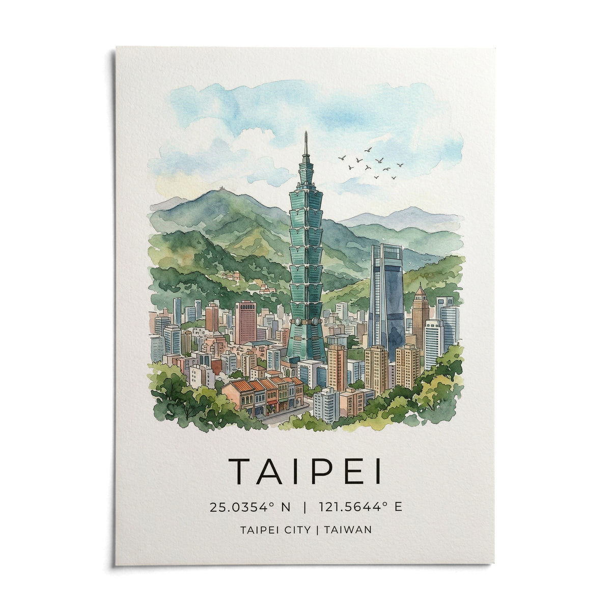 Taipei City Art Print, shown as an unframed paper print on a plain white background