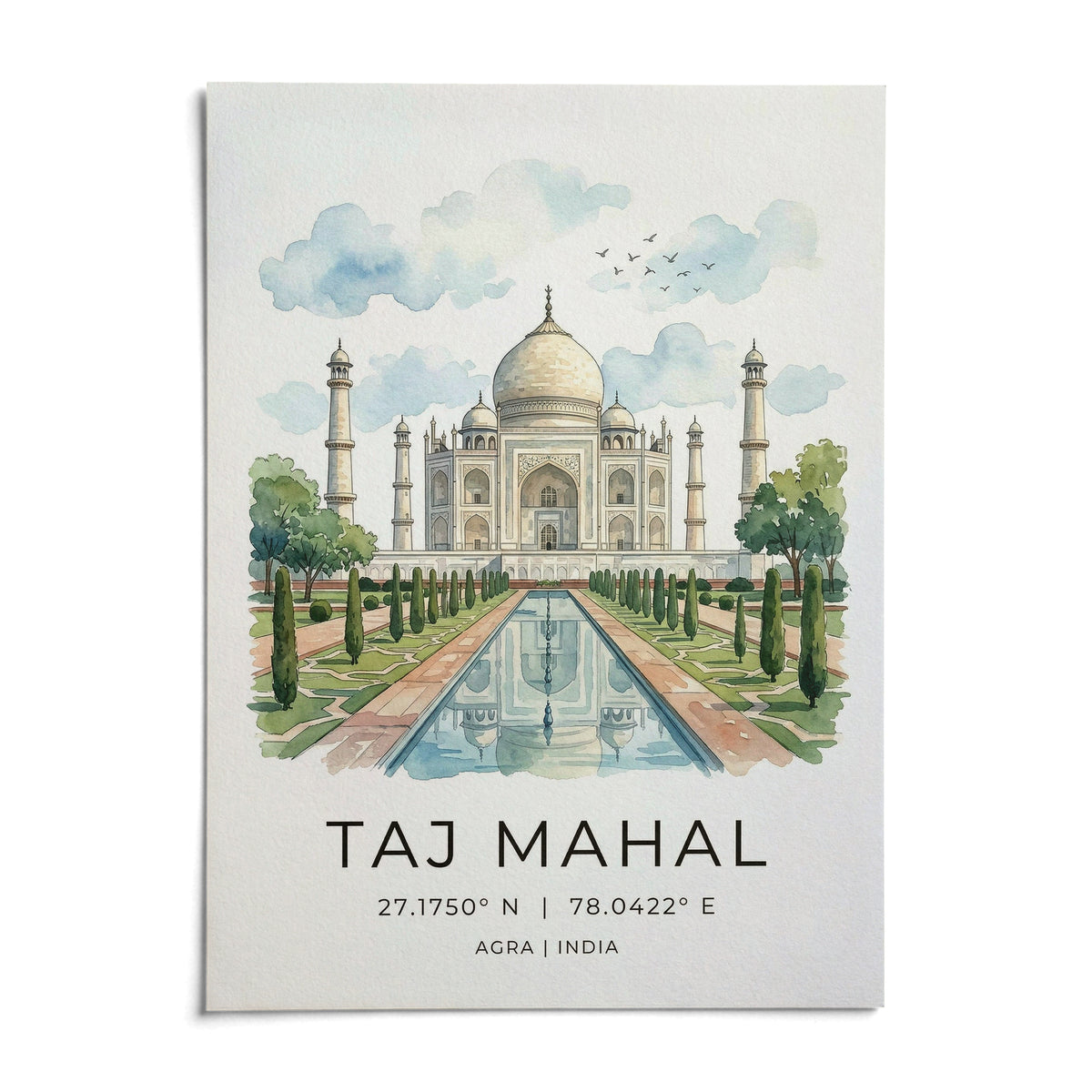 Taj Mahal Art Print, shown as an unframed paper print on a plain white background