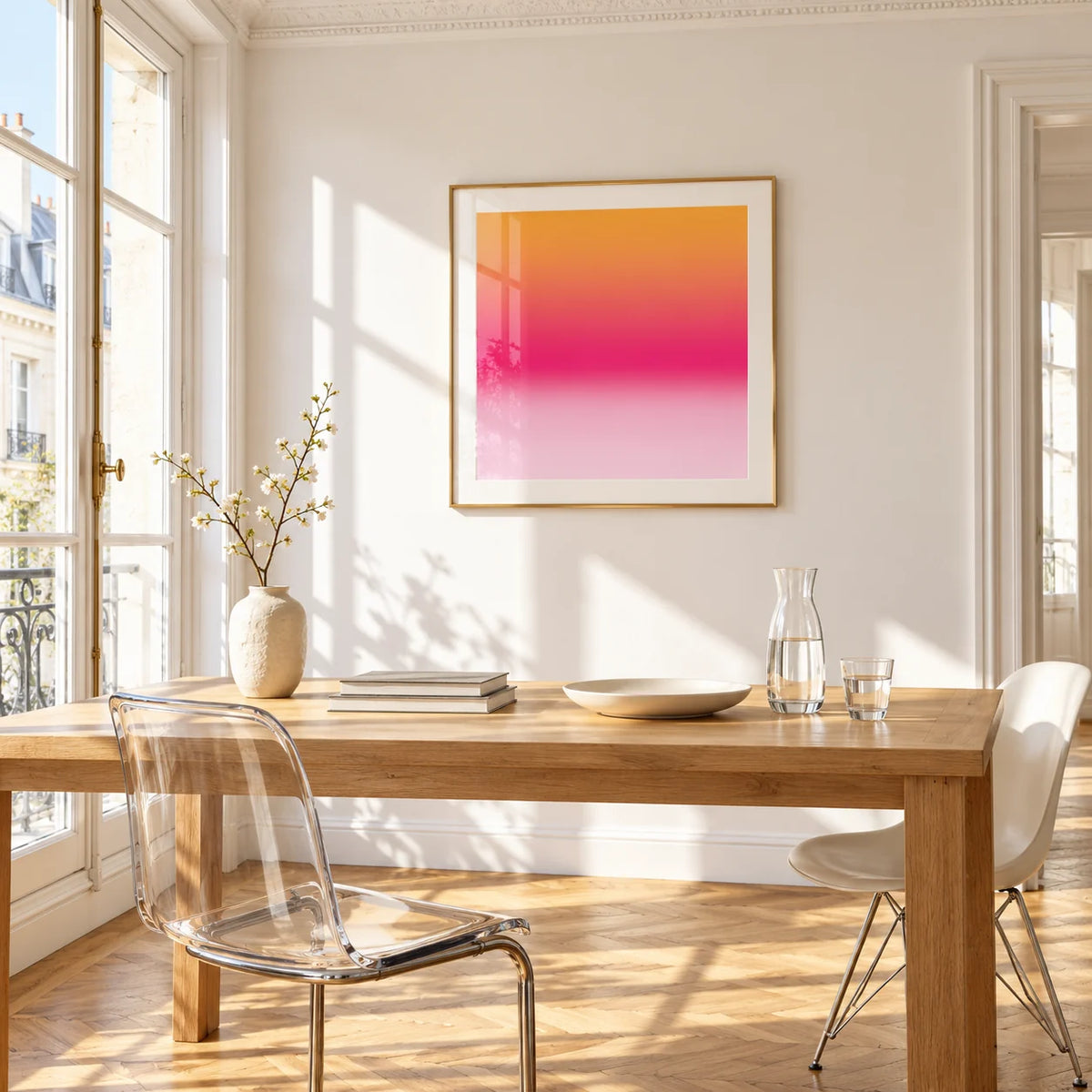 Tangerine Poster, framed on the wall of a bright dining corner
