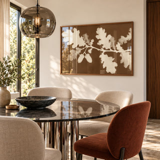 Tea Toned Oak Leaves Print styled in a dining room (frame not included)