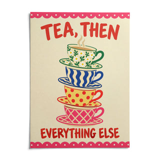 Teacup Tower Print, shown as an unframed paper print on a plain white background