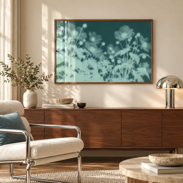 Teal Anemone Print styled above a sideboard (frame not included)