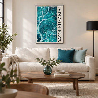 Teal Color Wall Art, framed on the wall of a contemporary living room in a UK city flat with warm white walls and an oak floor
