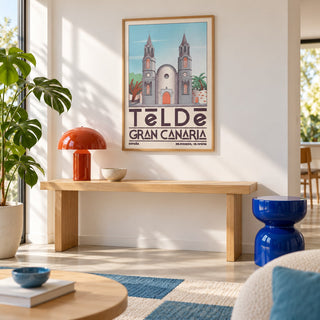 Telde Gran Canaria Art Print shown in a minimalist living room with an oak console (frame not included)
