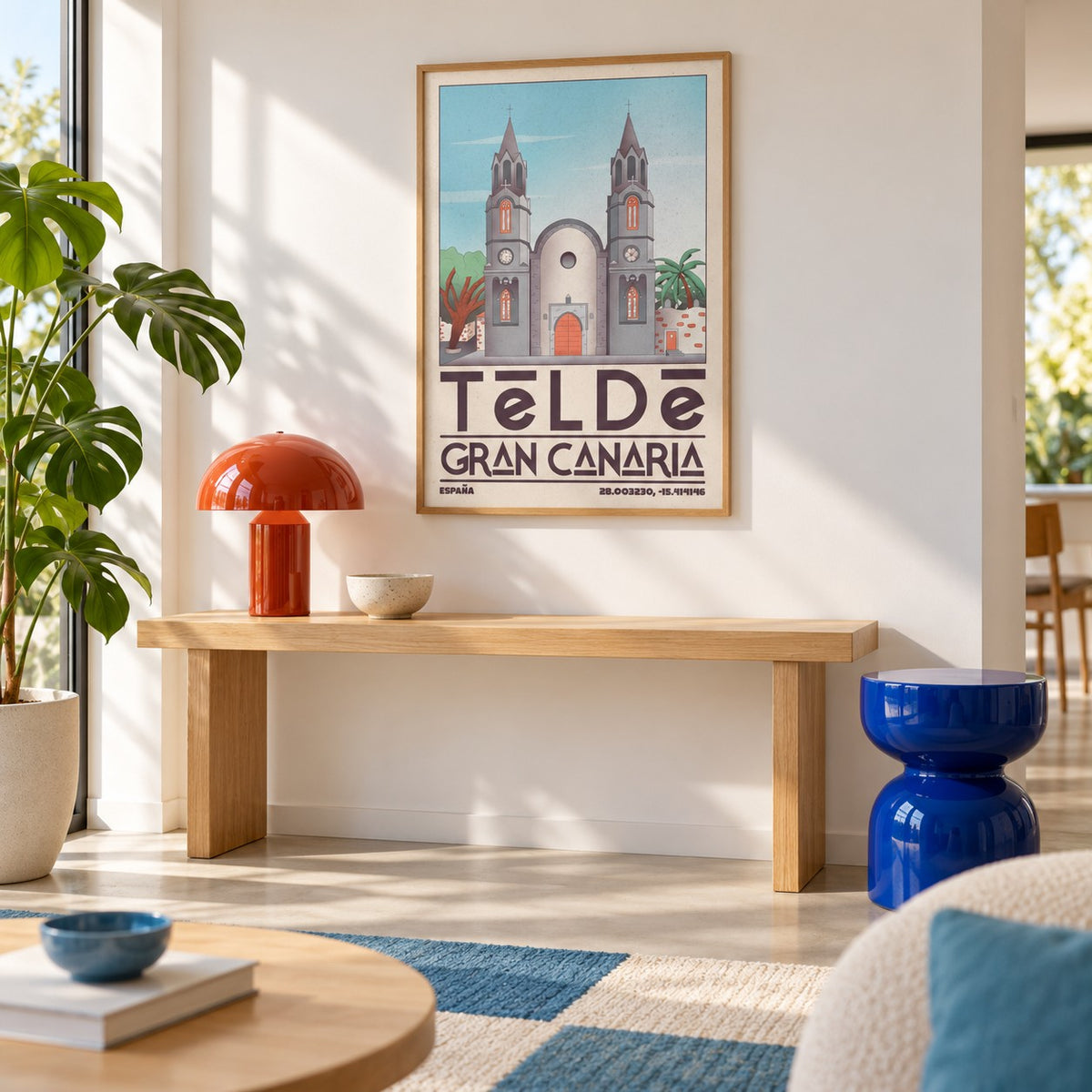 Telde Gran Canaria Art Print shown in a minimalist living room with an oak console (frame not included)