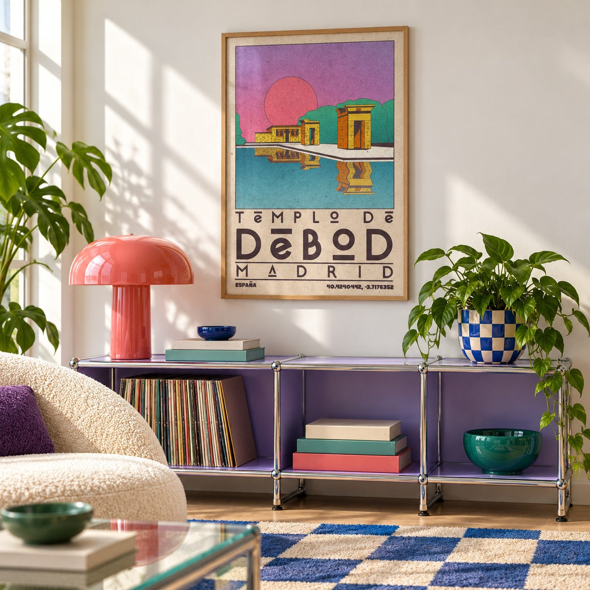 Templo De Debod Art Print shown in a playful living room with a modular console (frame not included)