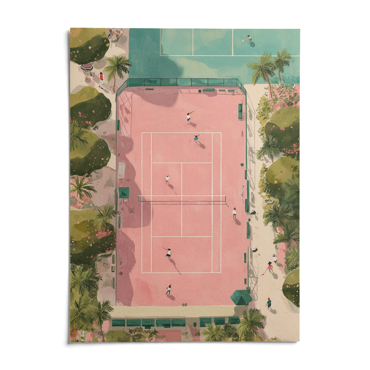 Tennis Court Art Print, shown as an unframed paper print on a plain white background