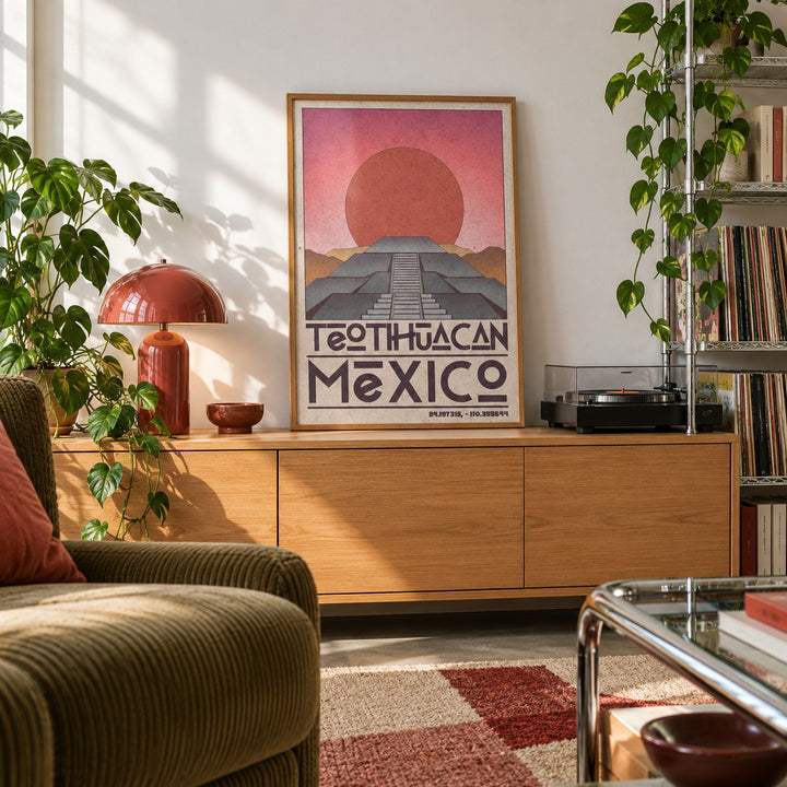Teotihuacan Wall Art shown in a creative reading corner (frame not included)