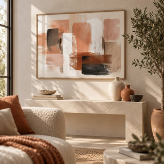 Terracotta Color Art, framed on the wall of a modern living room corner
