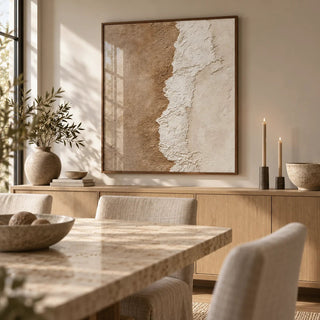 Textured Art Print, framed on the wall of a calm dining room