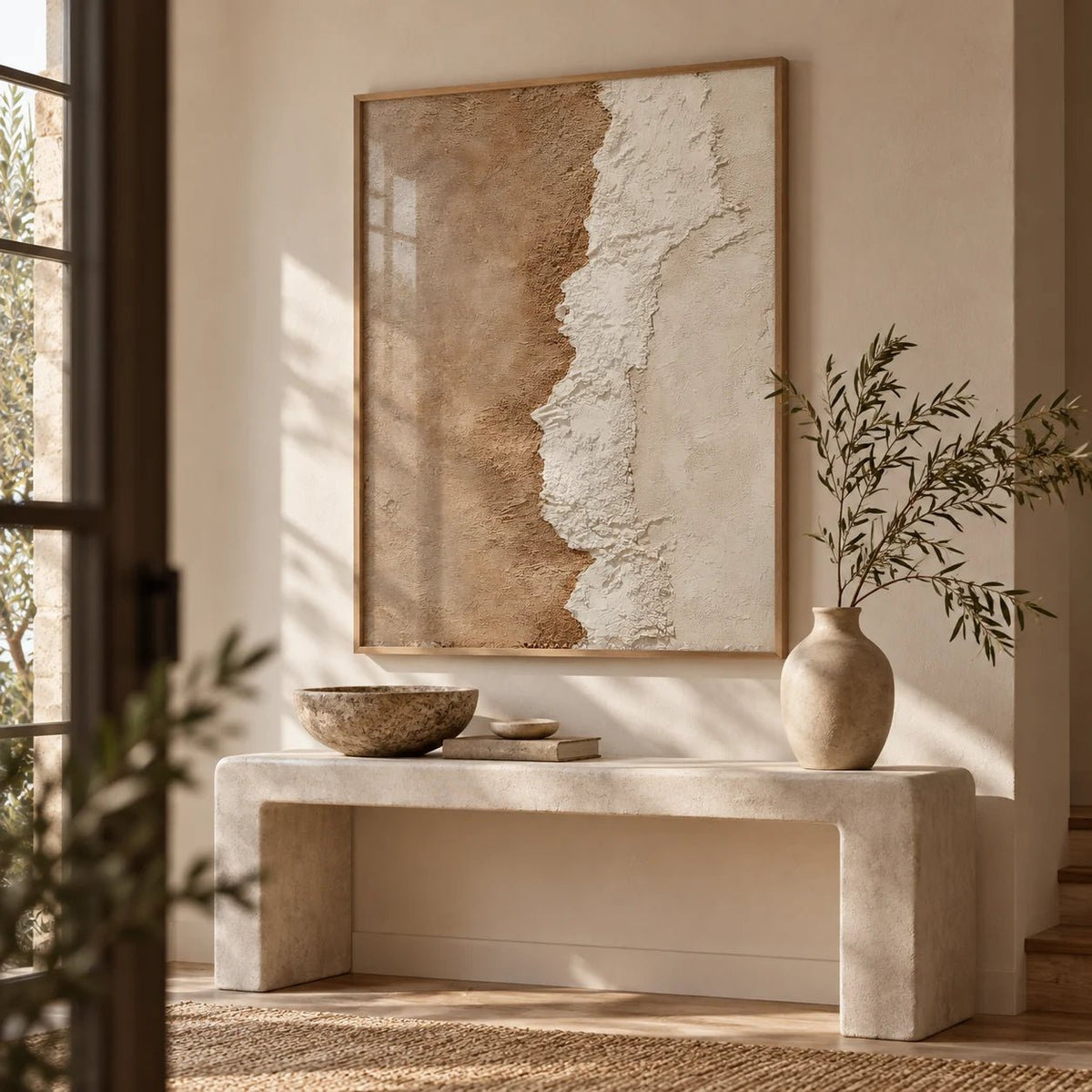 Textured Art Print, framed on the wall of a calm entryway