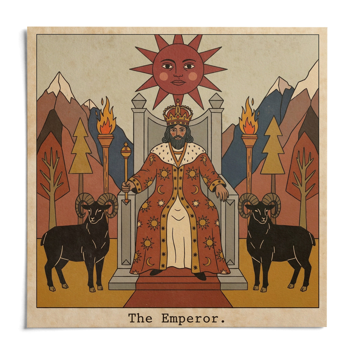 The Emperor Tarot Card Art, shown as an unframed paper print on a plain white background