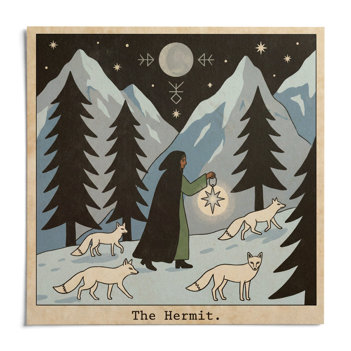The Hermit Tarot Card Art, shown as an unframed paper print on a plain white background