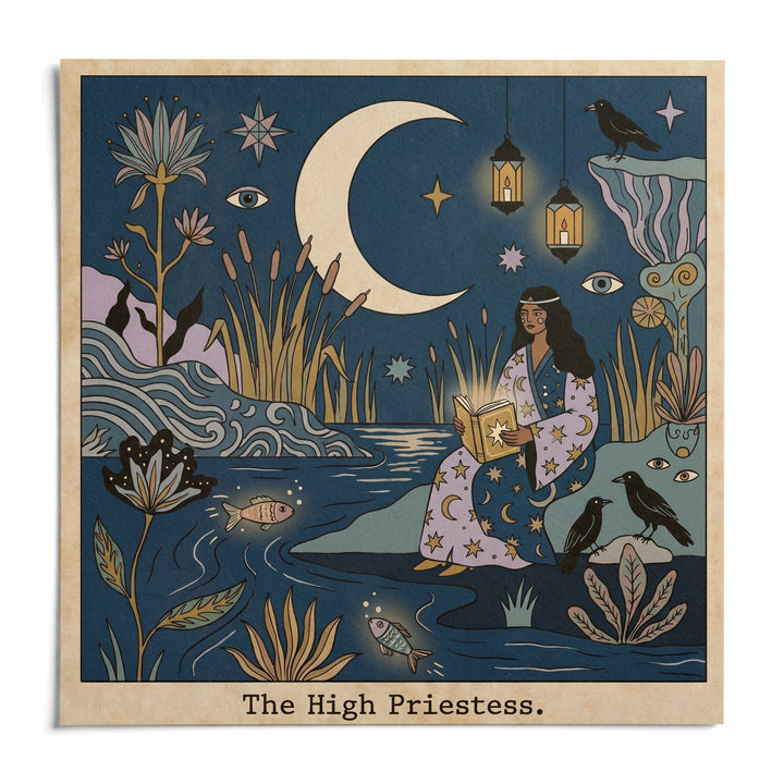 The High Priestess Tarot Card Art, shown as an unframed paper print on a plain white background