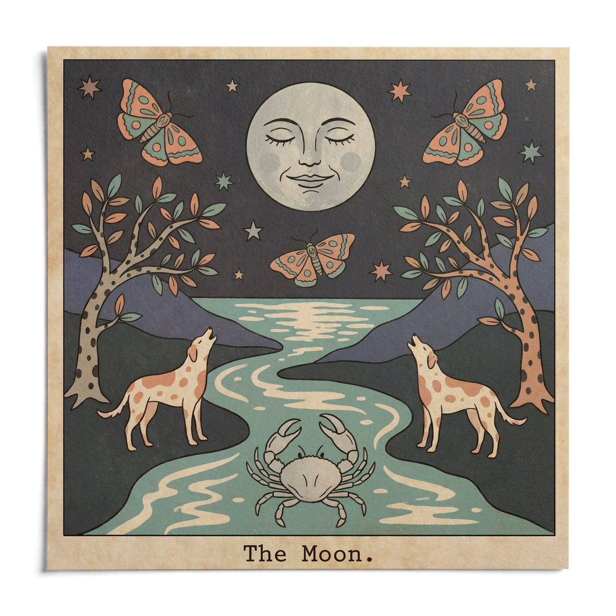 The Moon Tarot Card Art, shown as an unframed paper print on a plain white background