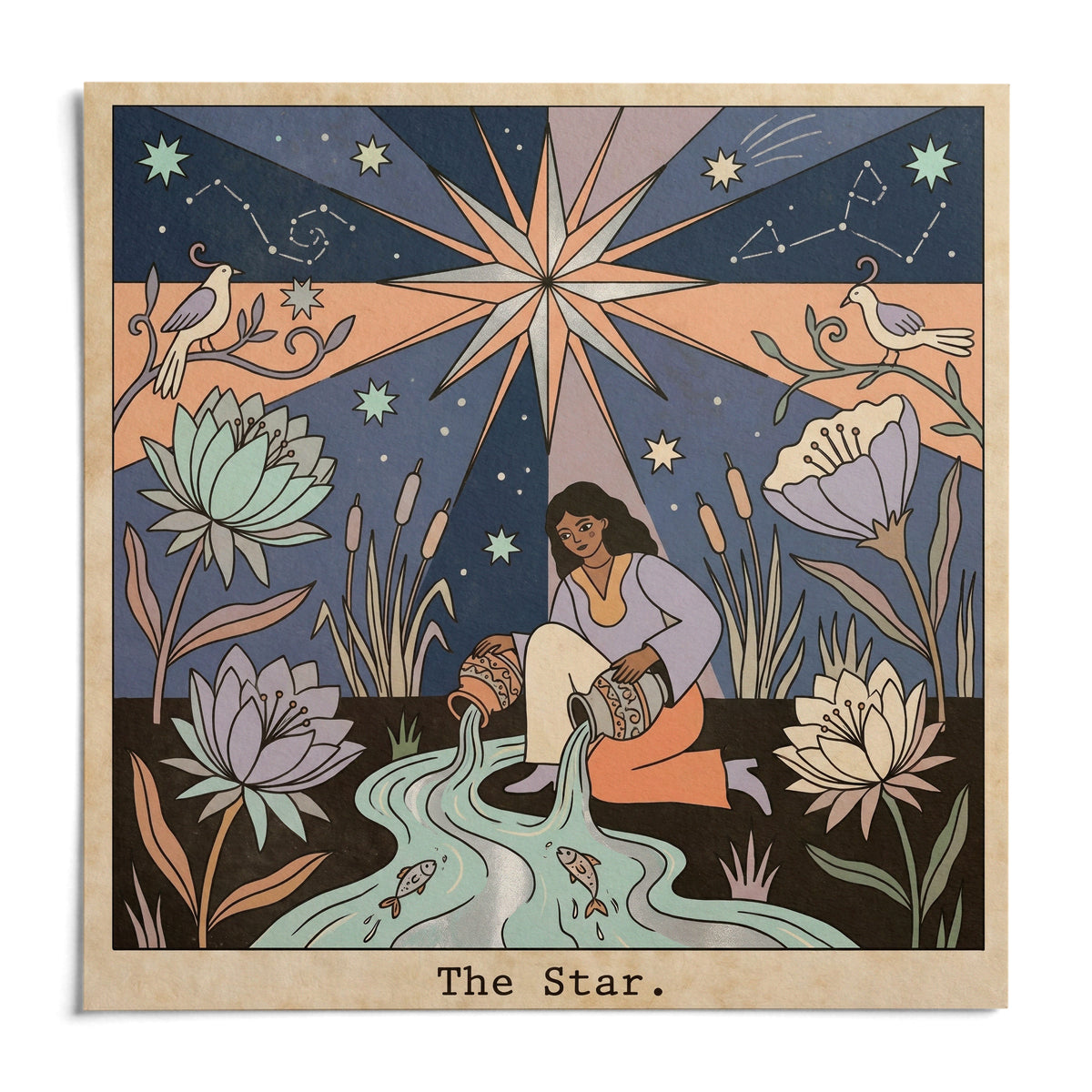 The Star Tarot Card Art, shown as an unframed paper print on a plain white background