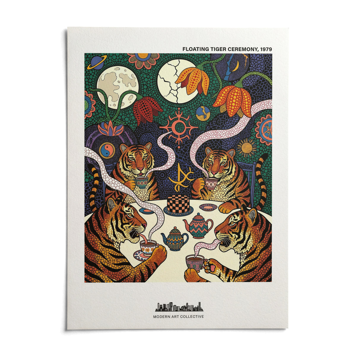 Tiger Tea Ceremony Print, shown as an unframed paper print on a plain white background