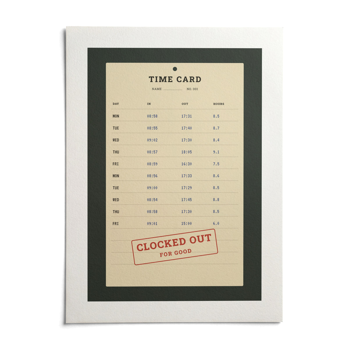 Time Card Print, shown as an unframed paper print on a plain white background