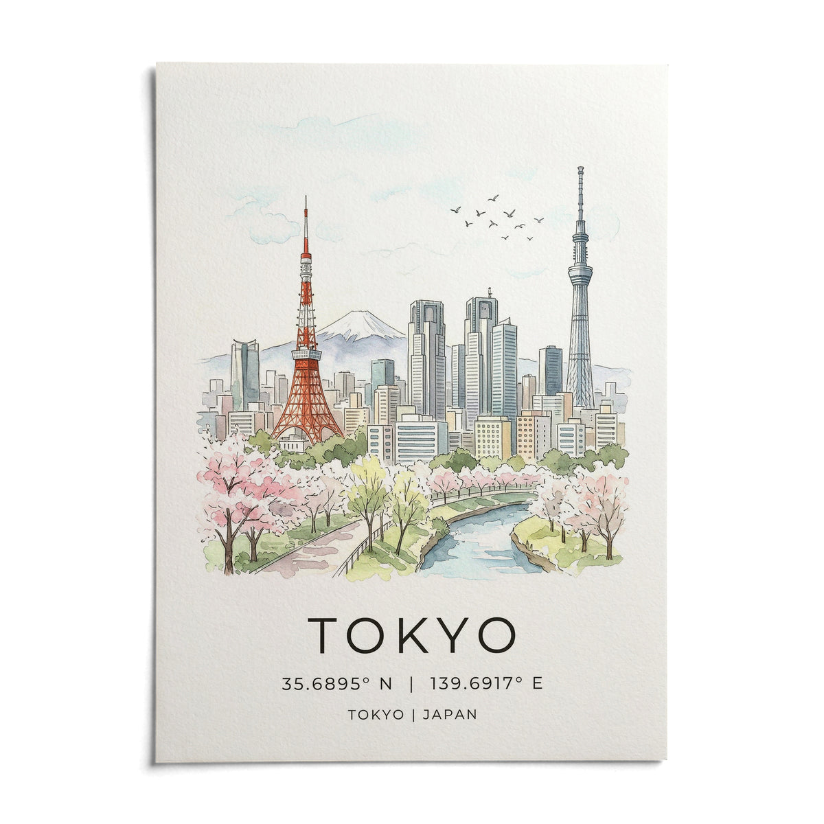 Tokyo Skyline Art Print, shown as an unframed paper print on a plain white background