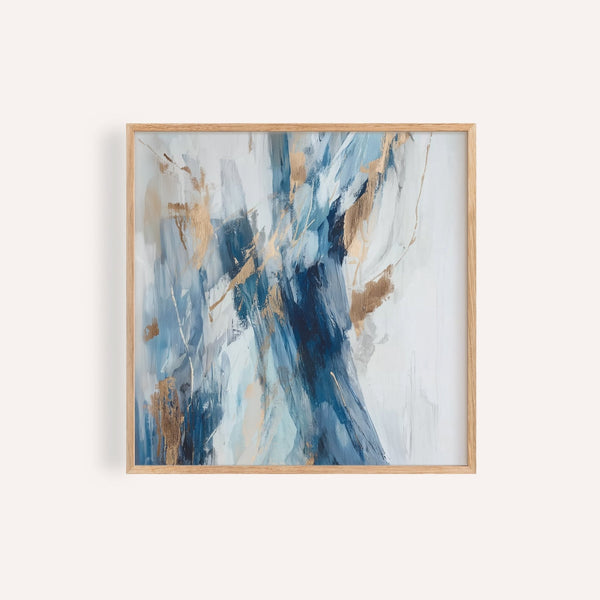 Abstract Blue Wall Art with bold blue and gold for living room poster