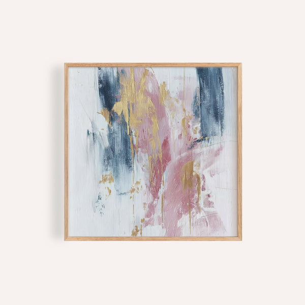 Pink and Blue Abstract Print with gold for living room wall art