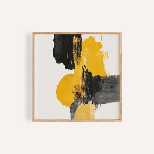 Abstract Square Art Print in yellow and black for living room wall art