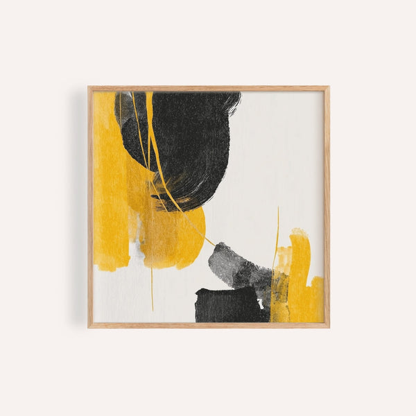 Abstract Black and Yellow Art for living room in yellow and black wall art print